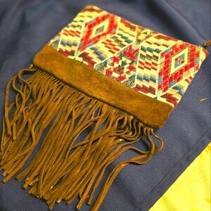 Vintage Suede Fringe & Tapestry Western Purse